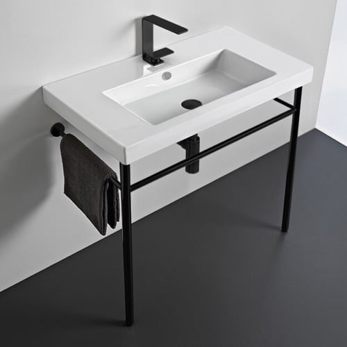 Ceramic Console Sink and Matte Black Stand, 32 Inch Tecla CAN02011-CON-BLK
