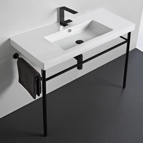 Ceramic Console Sink and Matte Black Stand, 40 Inch Tecla CAN03011-CON-BLK