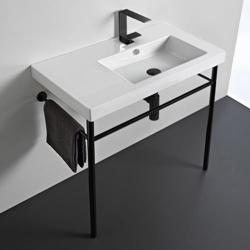 Ceramic Console Sink and Matte Black Stand, 32 Inch Tecla CO01011-CON-BLK
