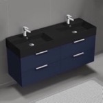 56 inch Bathroom Vanity, Double Sink, Wall Mounted, Modern, Matte Black, Nameeks DERIN189