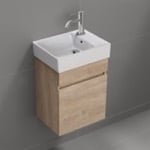 Modern Bathroom Vanity with Black Sink, Small, Floating, 24 inch , Brown Oak, Nameeks DERIN53