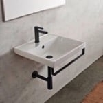 Scarabeo 3001-TB-BLK Square Wall Mounted Ceramic Sink With Black Towel Bar