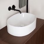 Scarabeo 5408 Oval Shaped White Ceramic Vessel Bathroom Sink