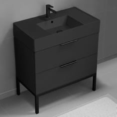 Nameeks DERIN115 By Nameek S Derin Black Bathroom Vanity With Marble Design Sink Modern Free