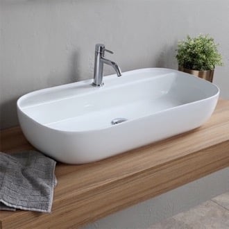 Self Rimming Oval Bathroom Basin 520mm White Ceramic Vida