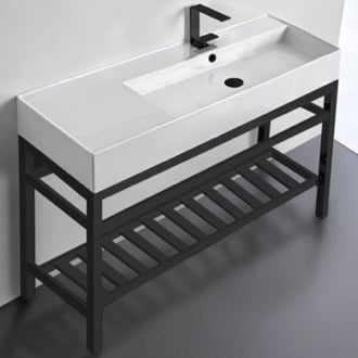 36 Valmora Black Vitreous China Console Bathroom Sink with Black Powd