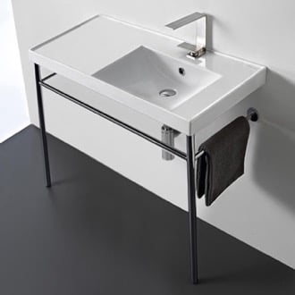 36 Valmora Black Vitreous China Console Bathroom Sink with Black Powd