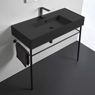 Matte Black Ceramic Console Sink and Matte Black Stand Scarabeo 5124-49-CON-BLK