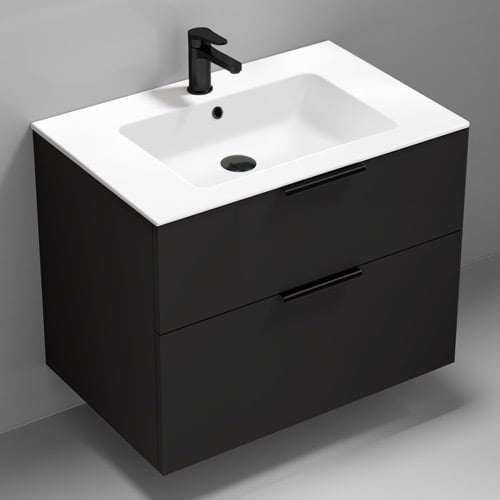 32 Inch Floating Black Bathroom Vanity, Modern Nameeks IBIZA11