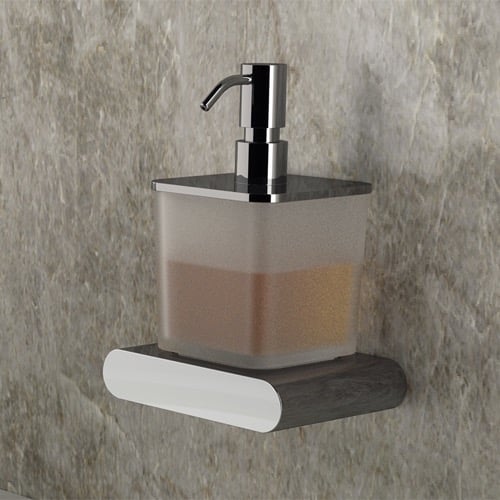 Soap Dispenser, Frosted Glass and Brass, Wall Mounted Remer LN13