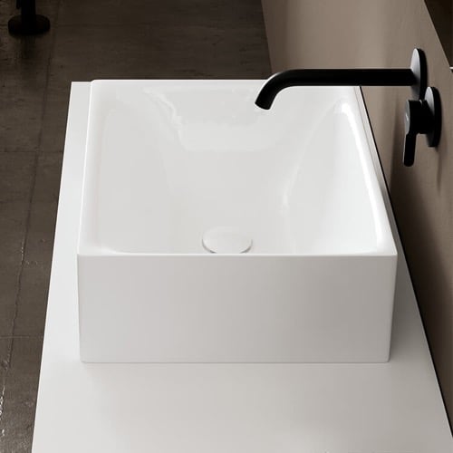 Vessel Bathroom Sink, Square, White Ceramic Scarabeo 5412