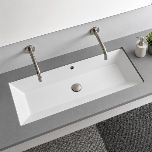 Undermount Sink - Trough, Double, ADA, 40 Inch, Rectangular, Modern, Ceramic Undermount Sink - Trough, Double, ADA, 40 Inch, Rectangular, Modern, Ceramic Scarabeo 5137