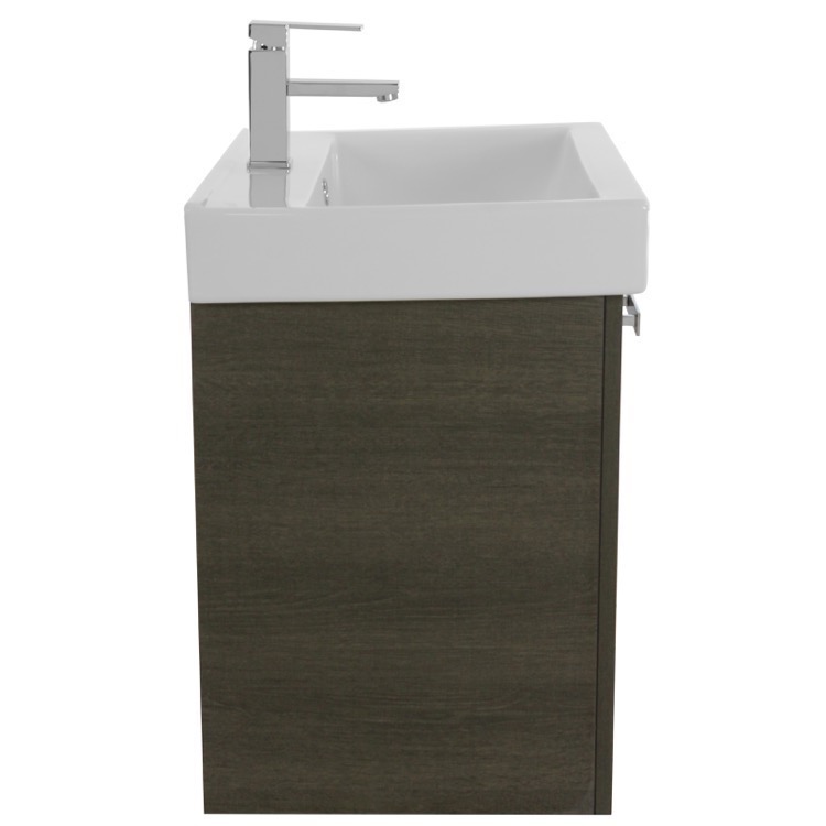 Acf C883 By Nameek S Cubical 24 Inch Grey Oak Wall Mount Bathroom Vanity With Fitted Ceramic Sink Lighted Medicine Cabinet Included Thebathoutlet