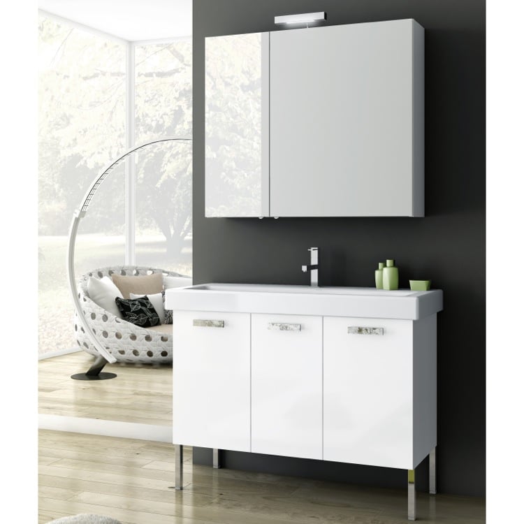 Modern Floor Standing Bathroom Vanity Cabinet, 39 Inch, With Medicine Cabinet ACF C09