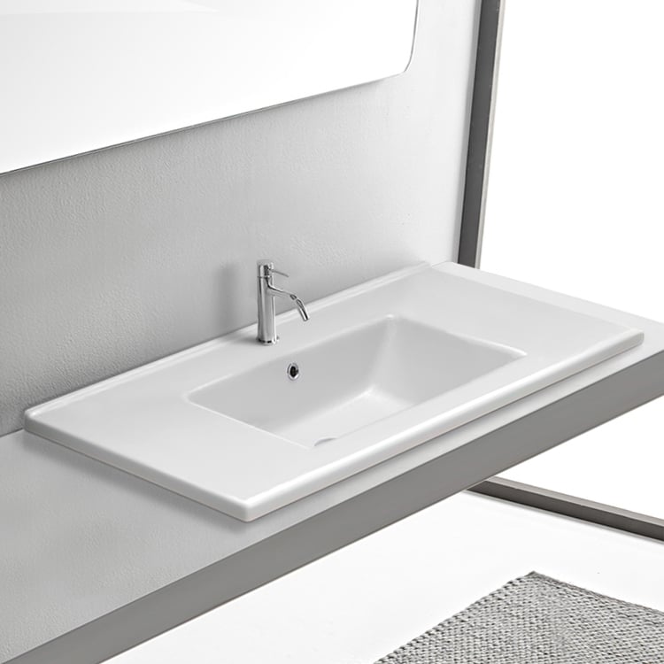 CeraStyle 067600-U/D By Nameek's Arte Drop In Bathroom Sink With Counter  Space, White Ceramic, Rectangular - TheBathOutlet