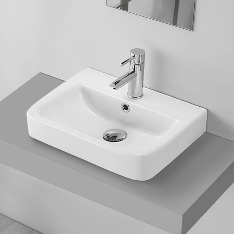 CeraStyle 035200-U/D-One Hole Small Drop In Sink in Ceramic, Modern, Rectangular