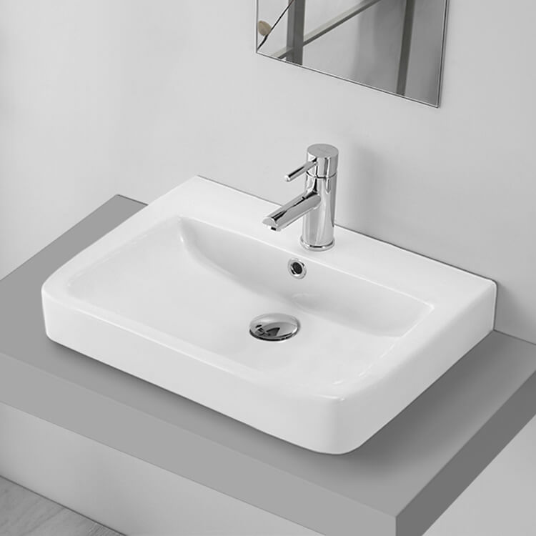 CeraStyle 035300-U/D-One Hole Drop In Sink in Ceramic, Modern, Rectangular