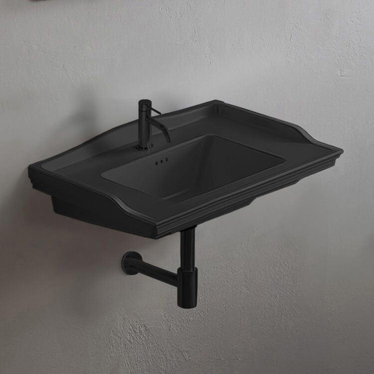 CeraStyle 036107-U-97 Matte Black Ceramic Wall Mounted Bathroom Sink