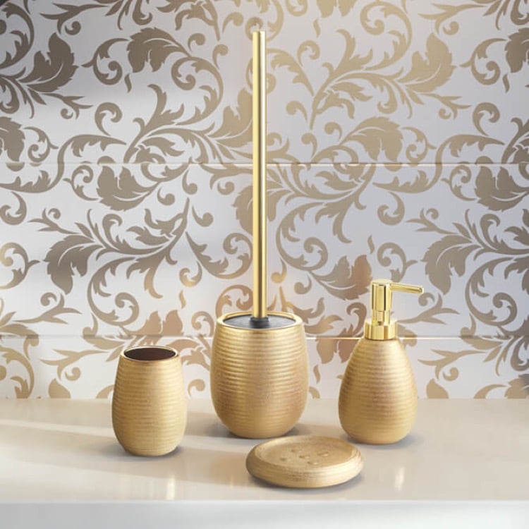 Gold Finish Four Piece Bathroom Accessory Set Astrid Gedy AD100-87 by Nameeks