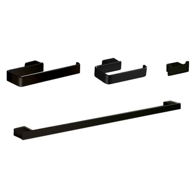 Wall Mounted 4 Piece Matte Black Bathroom Hardware Set, Nameeks BHS01