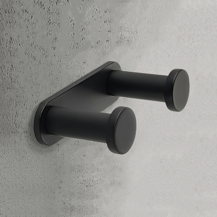 Gedy A226-14 Double Bathroom Hook, Round, Matte Black, Brass