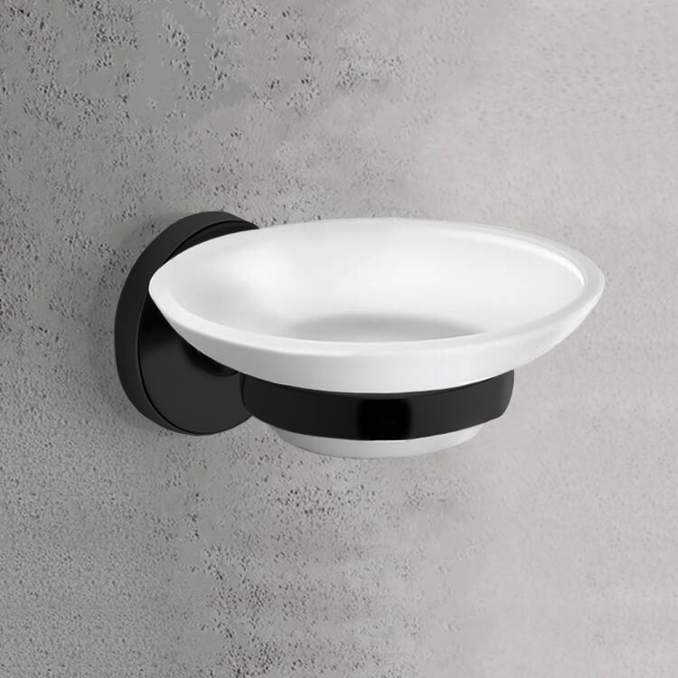 Gedy FE11-14 Wall Mounted Frosted Glass Soap Dish, Matte Black Mounting