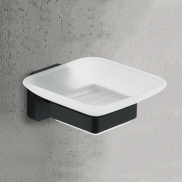 Gedy TO11-14 Wall Mounted Frosted Glass Soap Dish, Matte Black Mounting