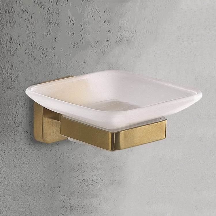 Gedy TO11-88 Wall Mounted Frosted Glass Soap Dish, Matte Gold Mounting