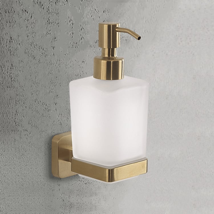 Gedy TO81-88 Wall Mounted Frosted Glass Soap Dispenser, Matte Gold Mounting