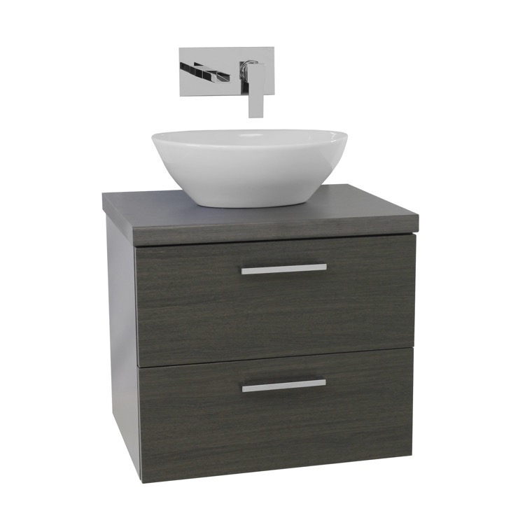 Iotti An45 By Nameek S Aurora 22 Inch Grey Oak Vessel Sink Bathroom Vanity Wall Mounted Thebathoutlet