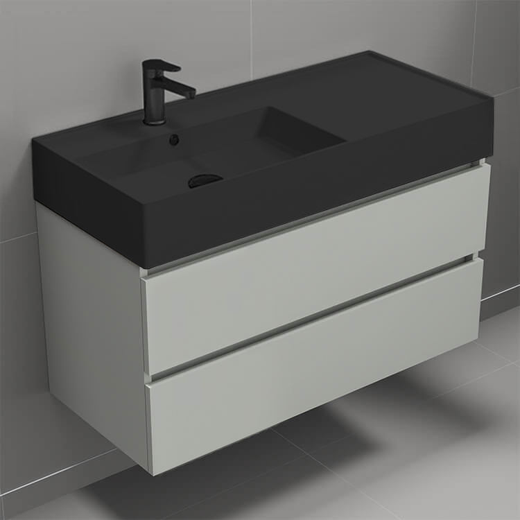 Nameeks BLOCK74 By Nameek's Block Floating Bathroom Vanity, Black ...