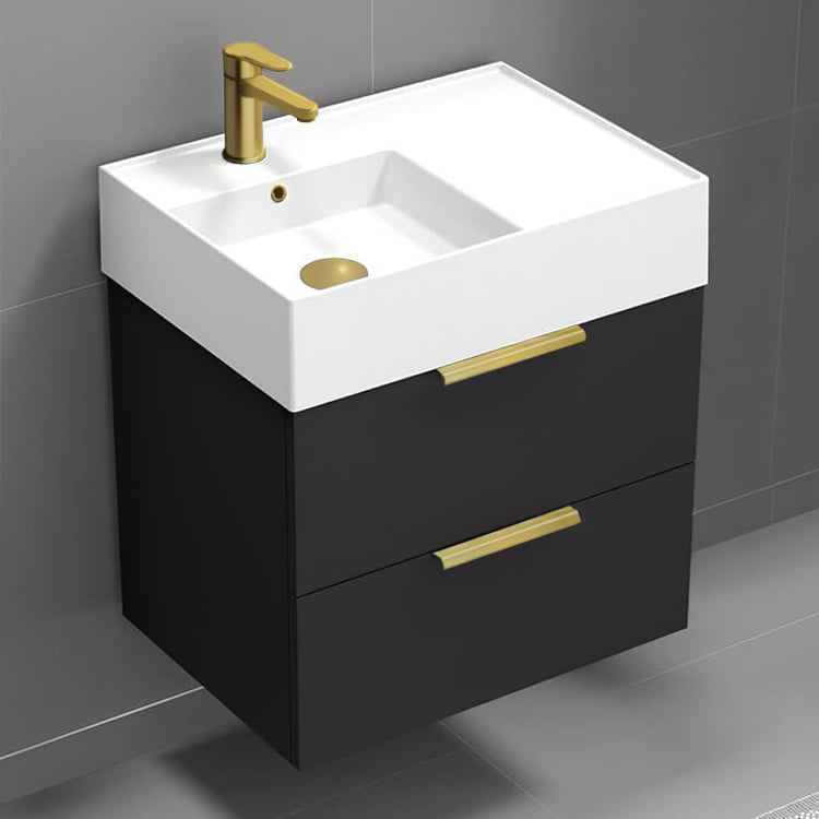 Modern 24 inch Black Bathroom Vanity with Undermount Ceramics Sink