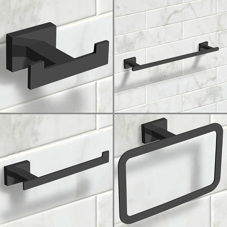 Matte Black Bathroom Accessories Set 4-pcs Towel Bar Wall Mounted Hardware  Set