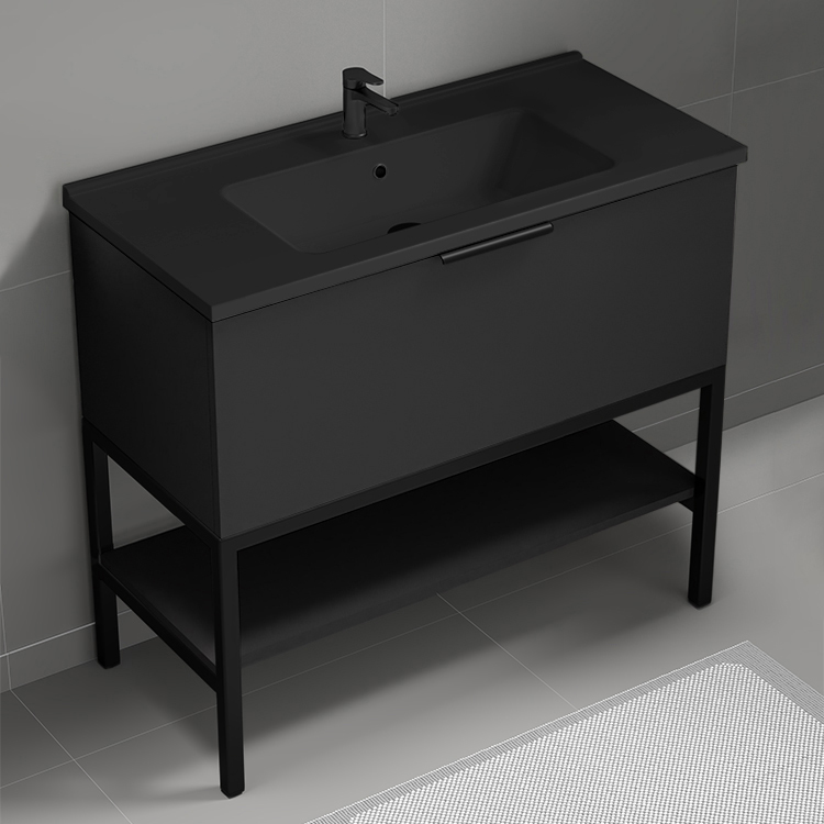 Nameeks BODRUM101 Black Bathroom Vanity, Modern, Free Standing, 40 Inch