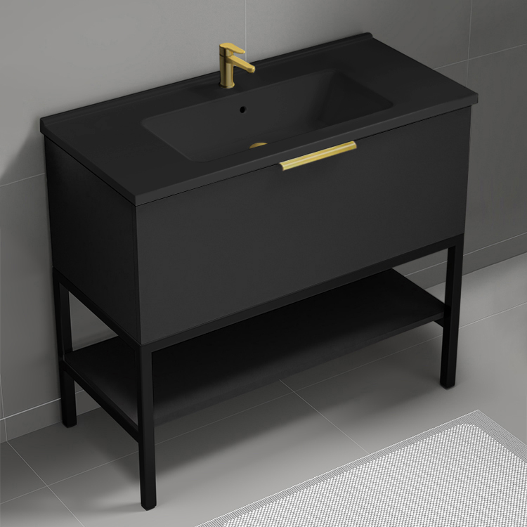 Nameeks BODRUM107 Black Bathroom Vanity, Modern, Free Standing, 40 Inch