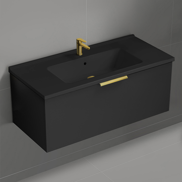 Nameeks BODRUM110 Black Bathroom Vanity, Modern, Wall Mounted, 40 Inch