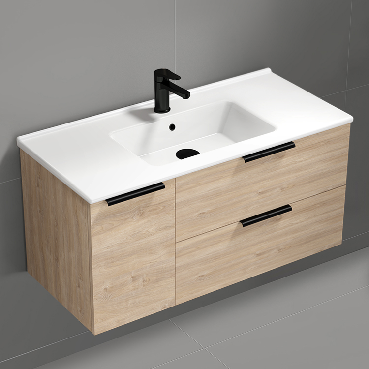 Nameeks BODRUM117 40 Inch Bathroom Vanity, Wall Mounted, Modern, Brown Oak