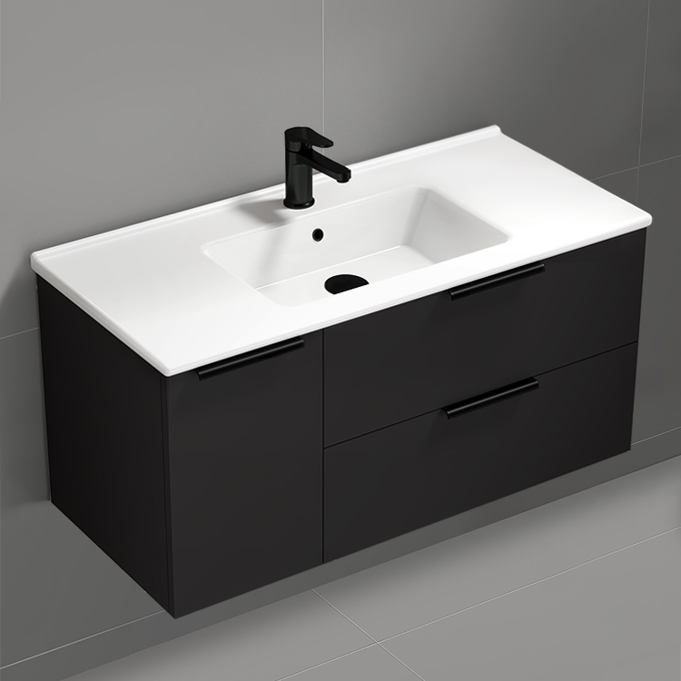 Nameeks BODRUM119 40 Inch Bathroom Vanity, Wall Mounted, Modern, Black