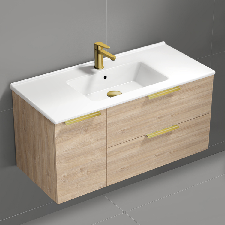 Nameeks BODRUM120 Modern Bathroom Vanity, Wall Mounted, Single, 40 Inch, Brown Oak