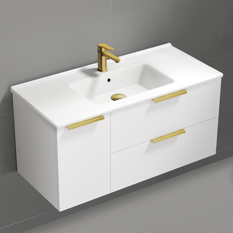 Nameeks BODRUM121 40 Inch Bathroom Vanity, Modern, Wall Mount, Glossy White