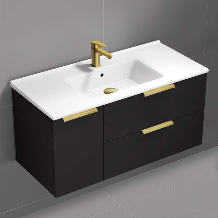 Nameeks BODRUM122 Black Modern Bathroom Vanity, Floating, 40 Inch