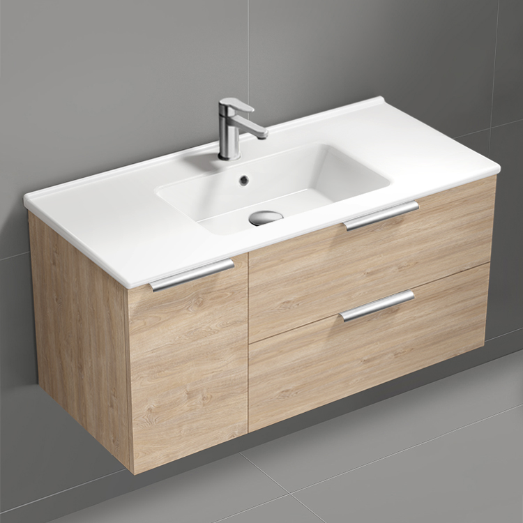 Nameeks BODRUM123 Floating Bathroom Vanity, Modern, 40 Inch, Brown Oak