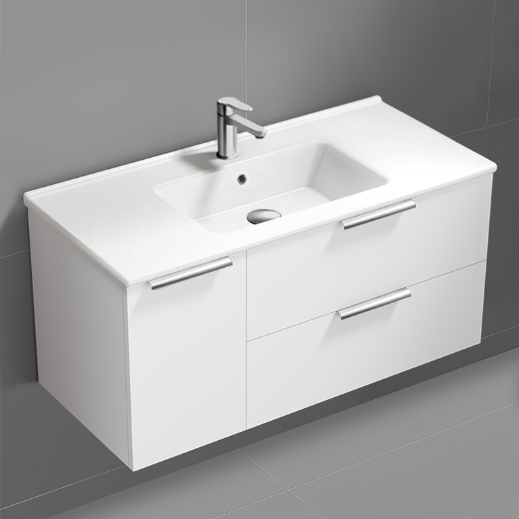 Nameeks BODRUM124 White Bathroom Vanity, Wall Mounted, Modern, 40 Inch