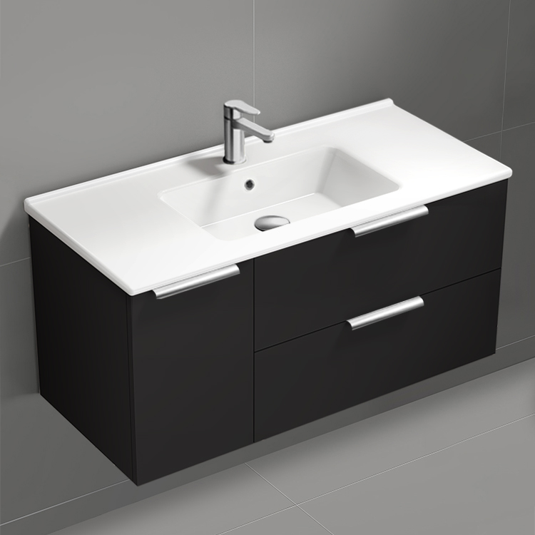 Nameeks BODRUM125 Black Bathroom Vanity, Floating, Modern, 40 Inch