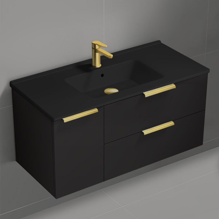 Nameeks BODRUM131 Black Bathroom Vanity With Black Sink, Floating, Modern, 40 Inch