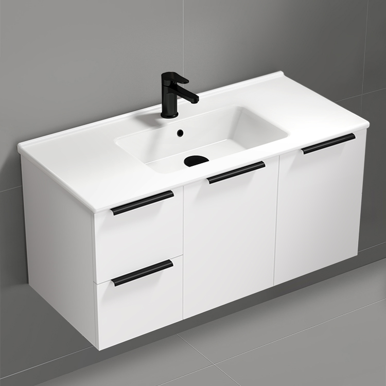 Nameeks BODRUM136 40 Inch Bathroom Vanity, Modern, Wall Mounted, White