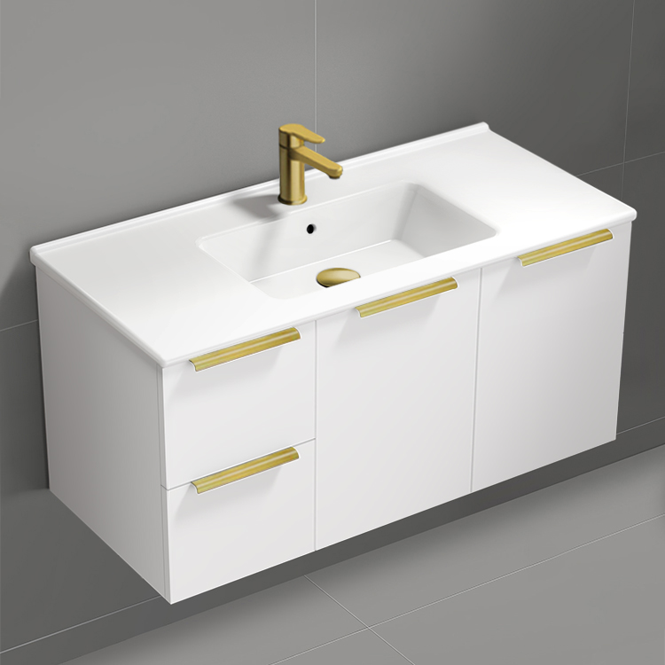 Nameeks BODRUM139 40 Inch Bathroom Vanity, Modern, Wall Mount, Glossy White