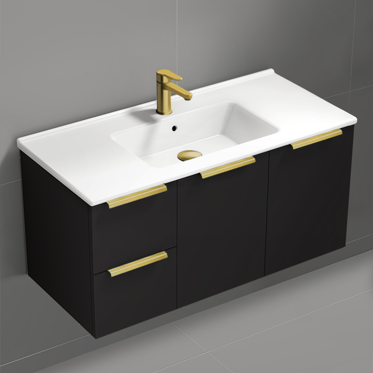 Nameeks BODRUM140 40 Inch Bathroom Vanity, Black, Modern, Floating