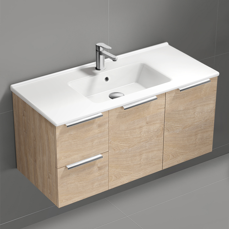 Nameeks BODRUM141 Modern Bathroom Vanity, 40 Inch, Floating, Brown Oak