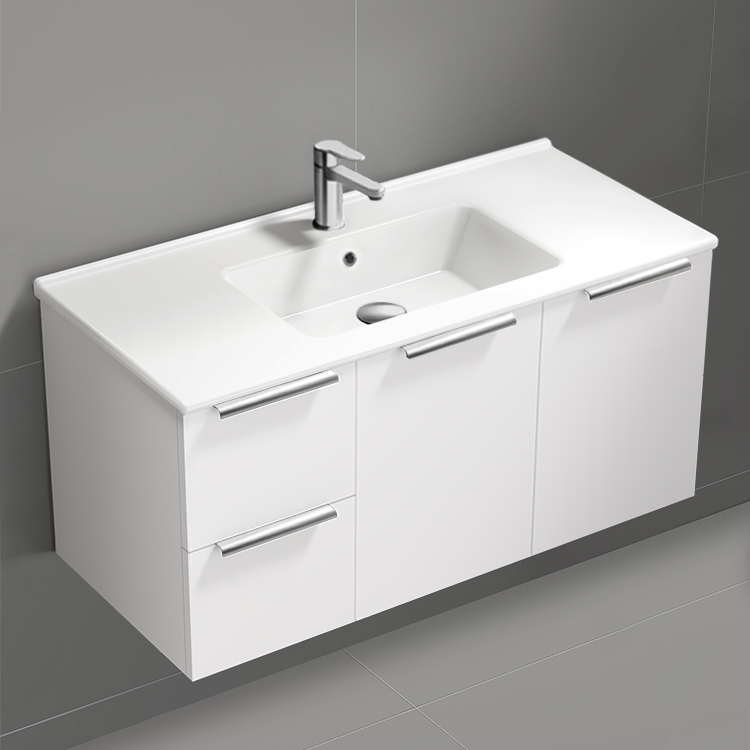 Nameeks BODRUM142 Floating Bathroom Vanity, 40 Inch, Modern, Glossy White